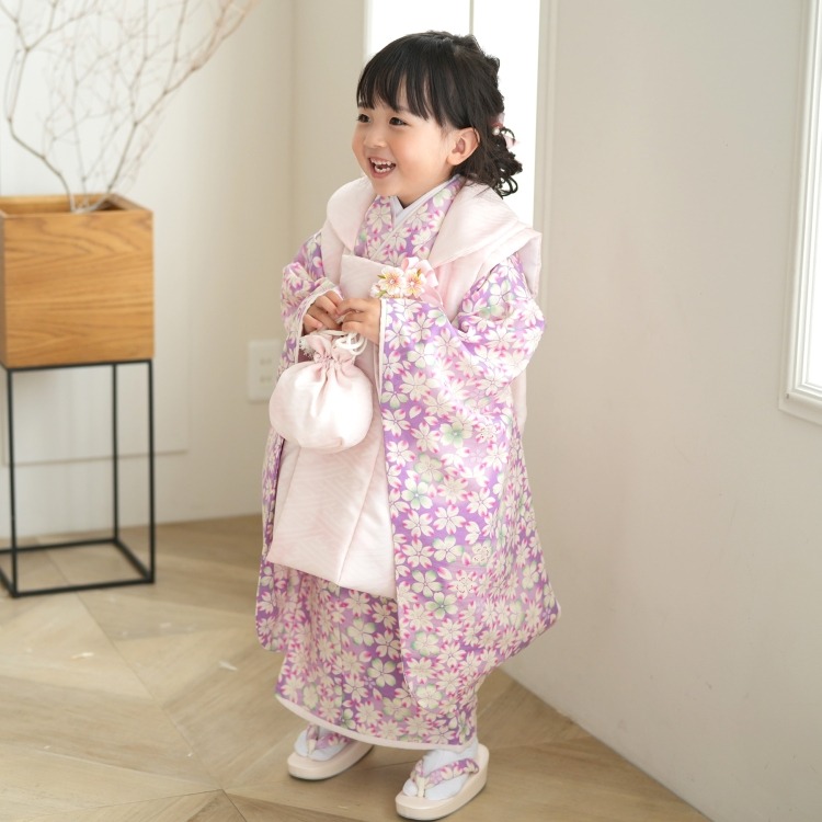 レンタル品】華徒然 女児（3歳）七五三 着物 被布セット 日本製 レトロ